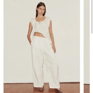 DEIJI STUDIOS Bartack Pant Snow Slouchy Pants Wide Leg Trousers Organic Cotton S